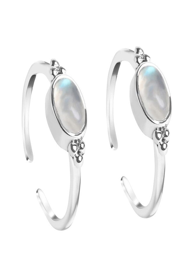 CLARA 925 Sterling Silver Moonstone Toe Rings Pair | Size Adjustable | Gift for Women and Girls - Image 1