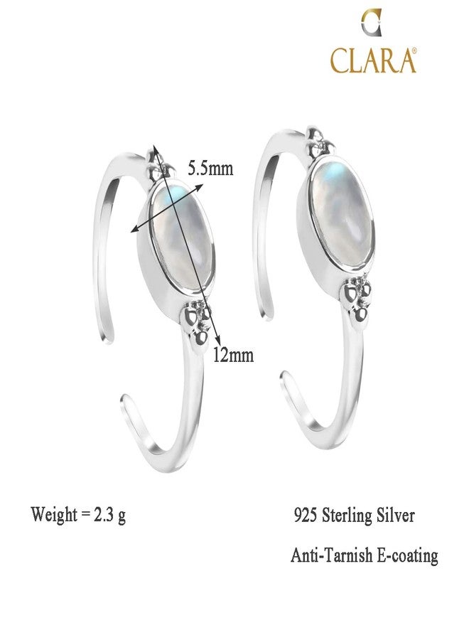 CLARA 925 Sterling Silver Moonstone Toe Rings Pair | Size Adjustable | Gift for Women and Girls - Image 3