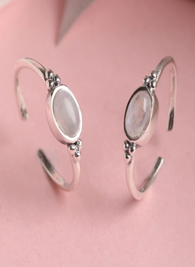 CLARA 925 Sterling Silver Moonstone Toe Rings Pair | Size Adjustable | Gift for Women and Girls - Image 2