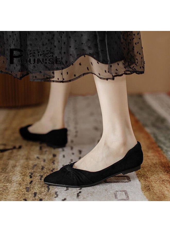 Pounise Women's Flats, Korean Style, Large Size Boat Shoes, Flat Soft Soles, Pqm-02, Black, 38/240 - Image 3