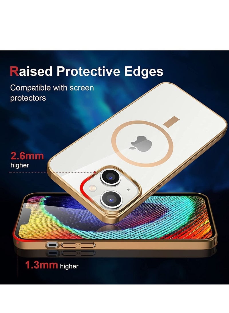 ELTRAZONE - Built-in Magnet Clear Case for iPhone 14, Compatible with Mag-safe Accessories, Slim Thin PC Durable Case Support Wireless Char-ging (iPhone 14, Gold) - Image 1