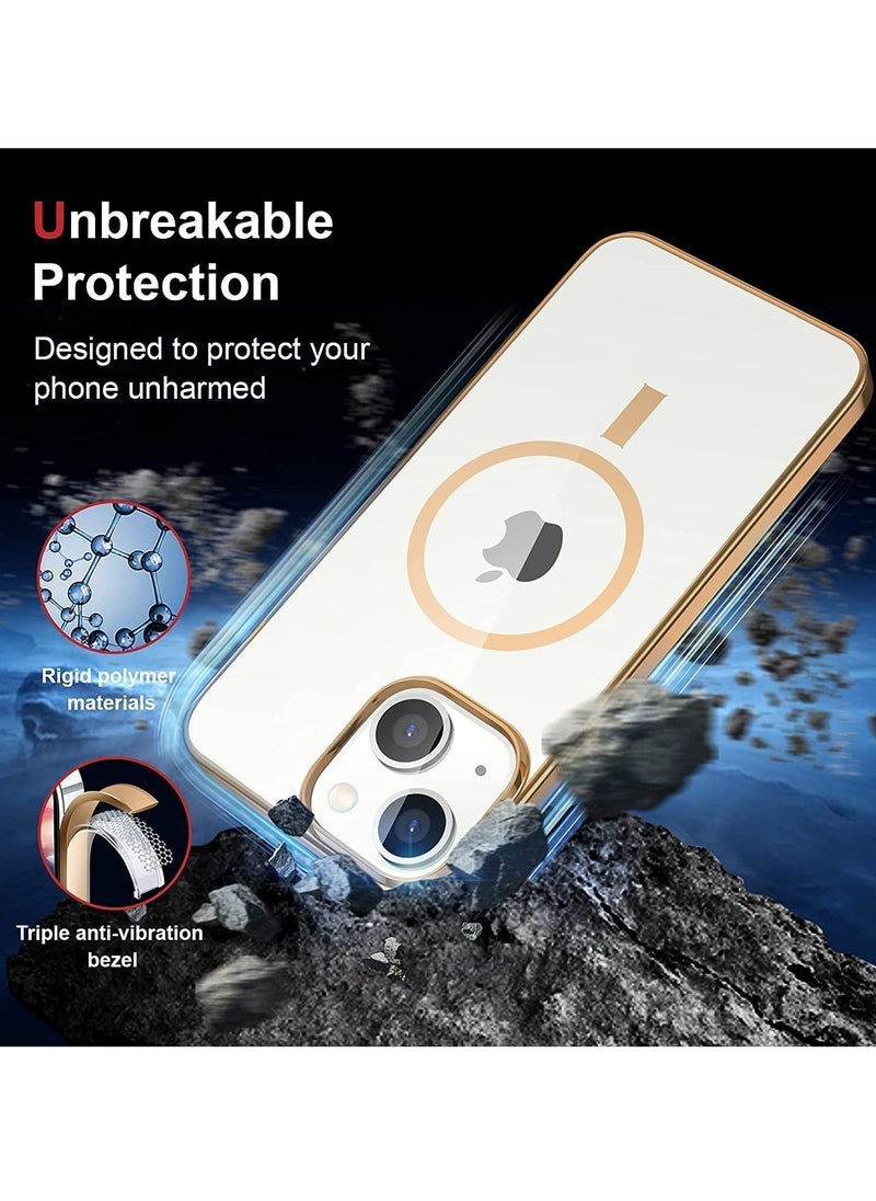ELTRAZONE - Built-in Magnet Clear Case for iPhone 14, Compatible with Mag-safe Accessories, Slim Thin PC Durable Case Support Wireless Char-ging (iPhone 14, Gold) - Image 1