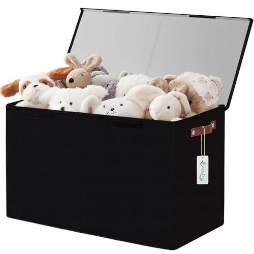 Bagnizer Large Toy Storage Box with Lids Collapsible Sturdy Baby Storage Organizer Chest Bin Basket for Kids Boys Girls Playroom Nursery Bedroom Closet 25x13x16 Black - Image 1