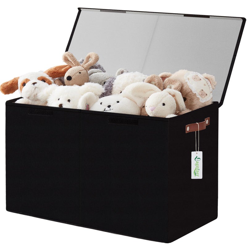 Bagnizer Large Toy Storage Box with Lids Collapsible Sturdy Baby Storage Organizer Chest Bin Basket for Kids Boys Girls Playroom Nursery Bedroom Closet 25x13x16 Black - Image 2