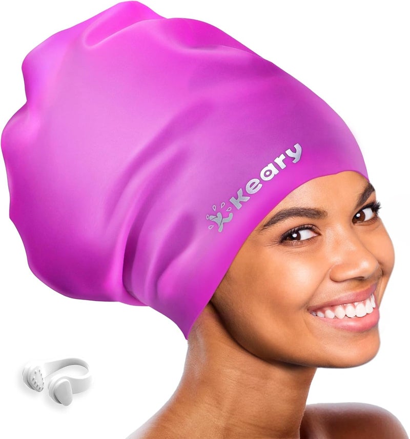 Keary Extra Large Swim Cap for Braids and Dreadlocks Extensions Weaves Long Hair, Waterproof Silicone Cover Ear Bath Pool Shower Swimming Cap for Adult Youth to Keep Hair Dry, Easy to Put On and Off - Image 1