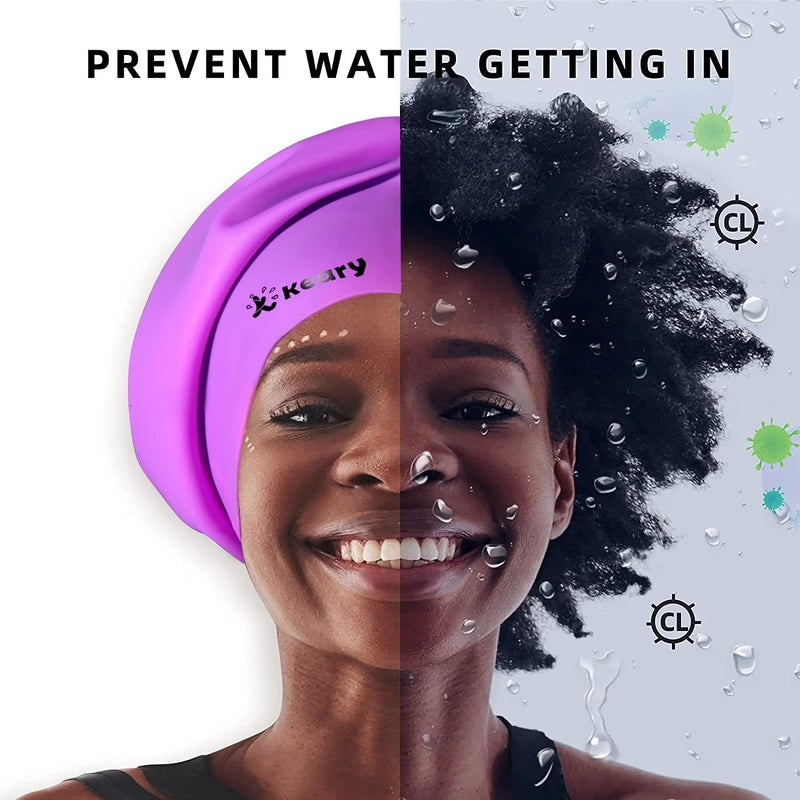 Keary Extra Large Swim Cap for Braids and Dreadlocks Extensions Weaves Long Hair, Waterproof Silicone Cover Ear Bath Pool Shower Swimming Cap for Adult Youth to Keep Hair Dry, Easy to Put On and Off - Image 3