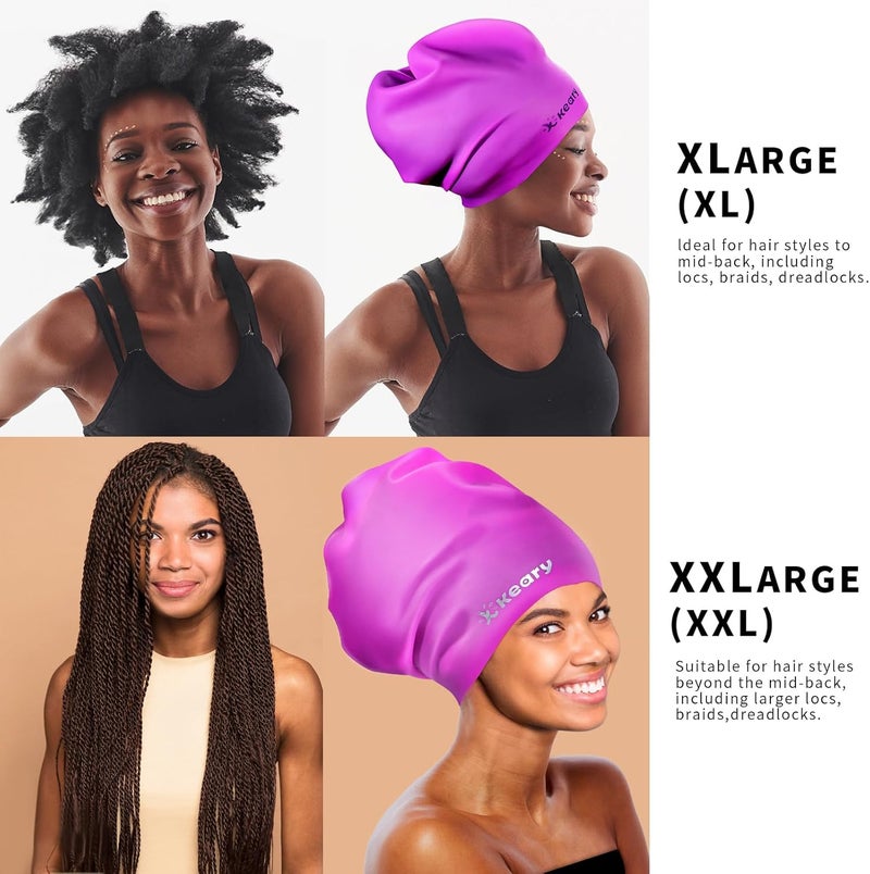 Keary Extra Large Swim Cap for Braids and Dreadlocks Extensions Weaves Long Hair, Waterproof Silicone Cover Ear Bath Pool Shower Swimming Cap for Adult Youth to Keep Hair Dry, Easy to Put On and Off - Image 2