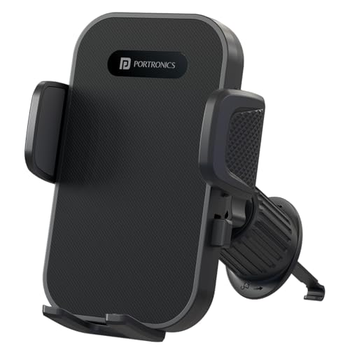 Portronics Clamp Y Adjustable Air Vent Smartphones Mobile Holder for Car with 360° Rotational, One Click Release Button, Compatible with 4.8 to 6.8 inch Devices(Black) - Image 1