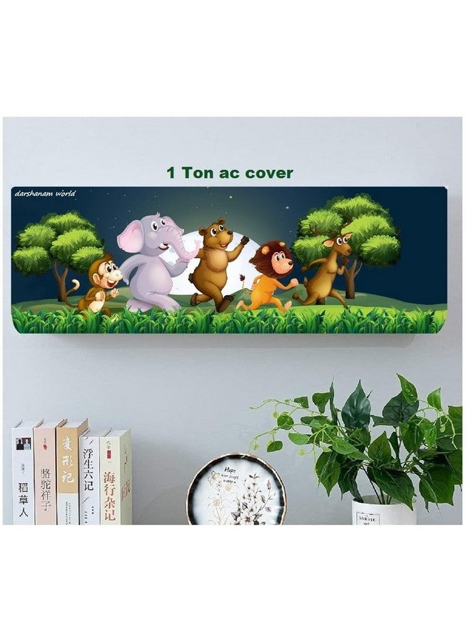 DARSHANAM WORLD Polyester Dolphin Printed Dust Cover Folding Designer Ac Cover For Indoor Split Ac 1 Ton (White, 91 X 31 X 21Cm)(Green) - Image 1