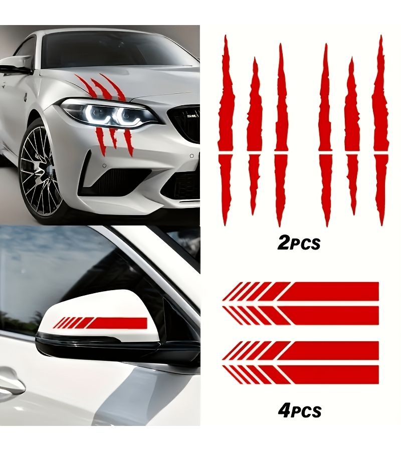 White Universal Scratch Stripe Claw Marks Decals Set Of 6 For Car Rearview Mirror - Image 4