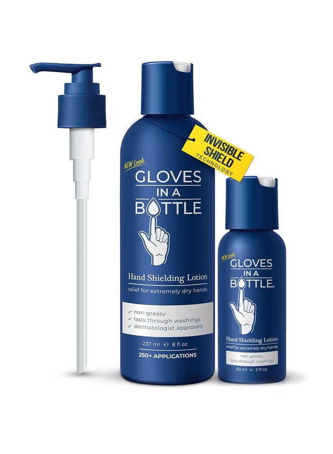 Gloves In A Bottle Shielding Lotion (One 2 Fl Oz60 Ml & One 8 Fl Oz240 Ml) With Pump Great For Dry Itchy Skin! Greaseless And Fragrance Free! - Image 1