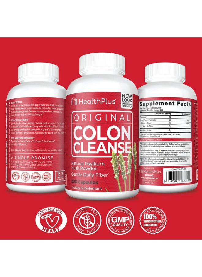 Health Plus Colon Cleanse Natural Daily Fiber Gluten Free Detox Heart Healthy 200 Capsules 33 Servings  - Image 3