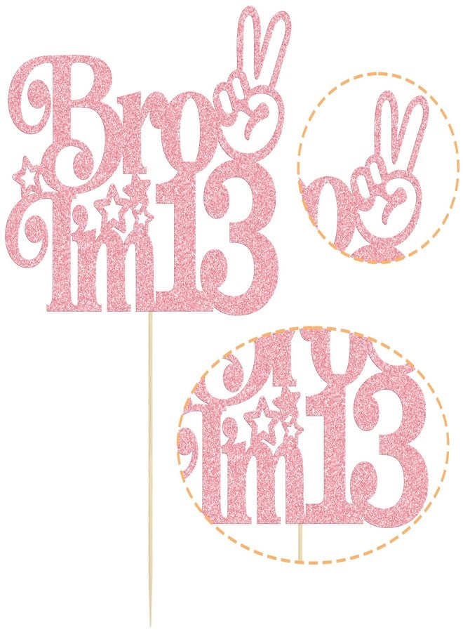 Ephlyn 1Pcs Happy 13th Birthday Cake Topper, Officially Teenager 13 Cake Decor, Bro I'm 13 Cake Decoration, Teens Funny 13th Birthday Party Decorations Supplies Pink - Image 3