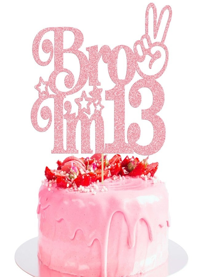 Ephlyn 1Pcs Happy 13th Birthday Cake Topper, Officially Teenager 13 Cake Decor, Bro I'm 13 Cake Decoration, Teens Funny 13th Birthday Party Decorations Supplies Pink - Image 1