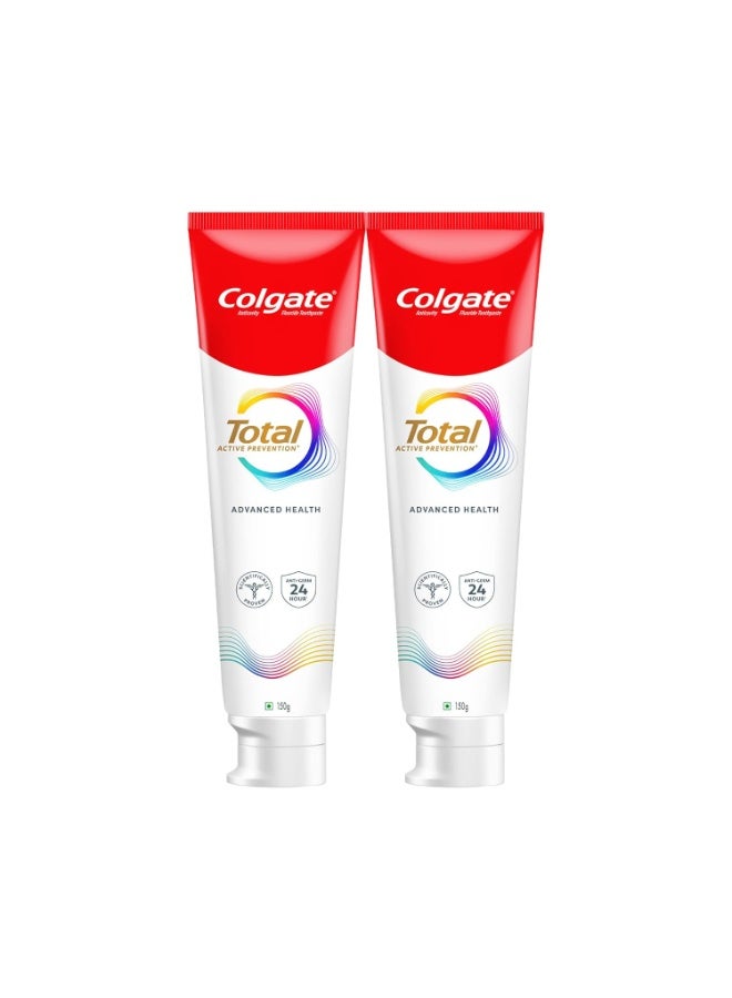 Colgate Total 300gm (2 x 150gm) Advanced Health Anti-Germ Toothpaste, Tooth Paste with 12-Hour Anti-Germ & Enamel Protection, Whole Mouth Health
