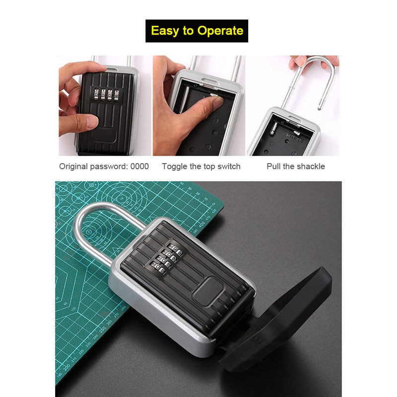 Key Safe Box with Cover No Need to Install 4-Digit Combination Password Outdoor Key Storage Box Key Padlock Case Resettable Code Key Holder - Image 2
