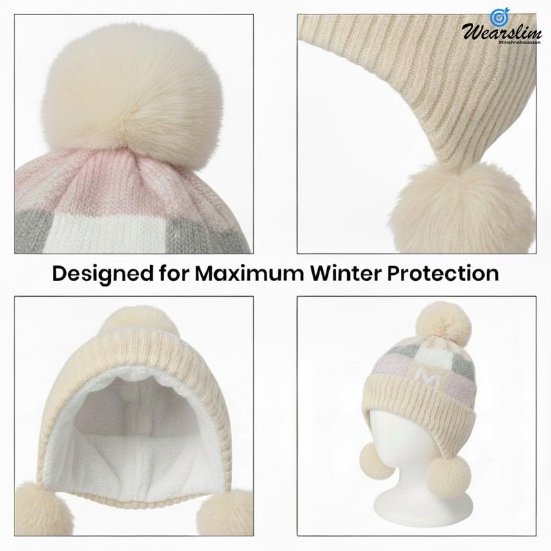 Wearslim ® Warm Knit Hats, Skull Cap with Neck Warmer Winter Wear Beanie Hats Scarf Set for Men and Women - Image 4