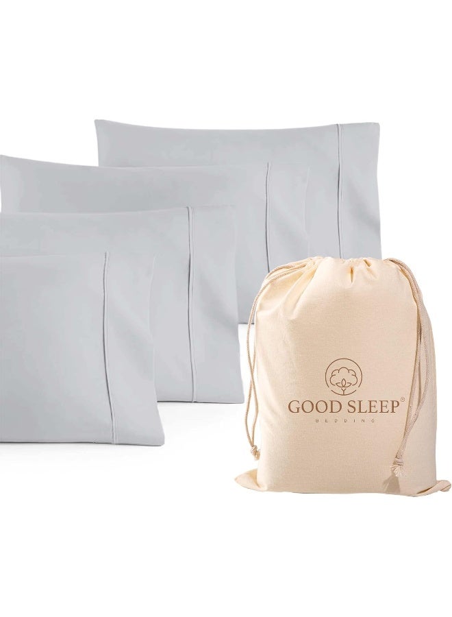 Set of 4 Pillow Cases King, 800 TC 100% Egyptian Cotton, Great for Hair & Skin Care, Silky Soft Sateen Weave Pillow Covers for Bed Pillow, Improves Sleep Quality, 4" Hem Pillowcases, Light Gray  - Image 1