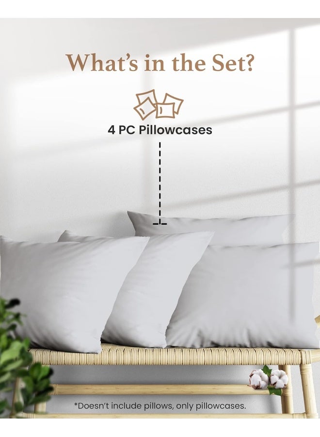 Set of 4 Pillow Cases King, 800 TC 100% Egyptian Cotton, Great for Hair & Skin Care, Silky Soft Sateen Weave Pillow Covers for Bed Pillow, Improves Sleep Quality, 4" Hem Pillowcases, Light Gray  - Image 2