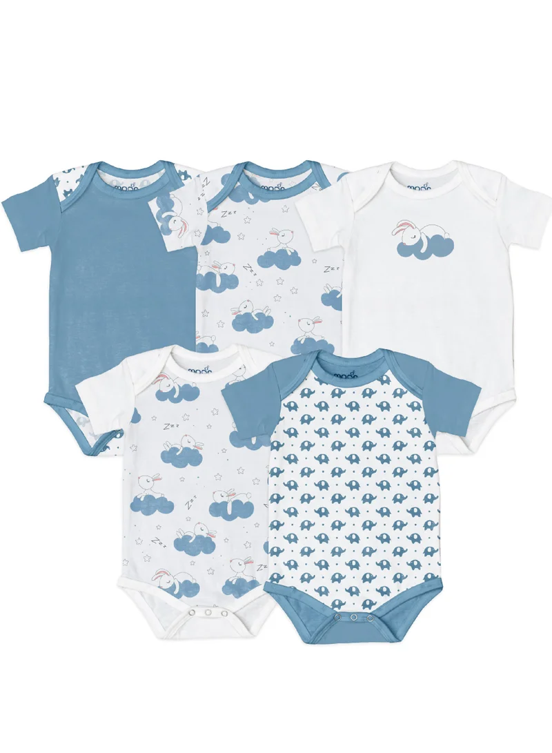 Moon Organic Baby Body Suit Set Of 5 For Boys For 6-9 Months Blue
