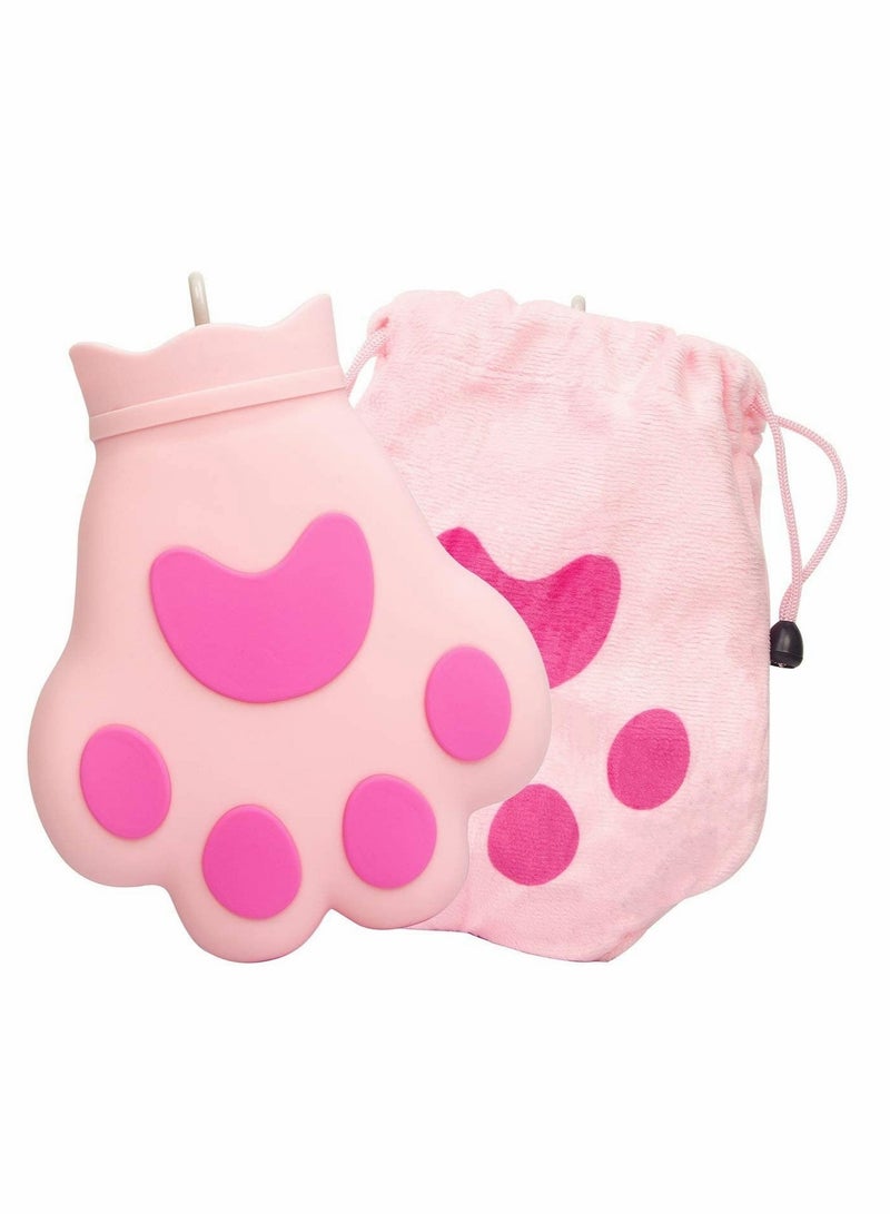 SYOSI Hot Water Bottle with Cover, Cute Cat's Claw Shaped,Rubber - Heat Therapy,Cold Therapy for Cramps, Pain Relief, Arthritis, Menstrual Cramps,Aches and Pains,Gifts for Women Men,350ML (Pink) - Image 1