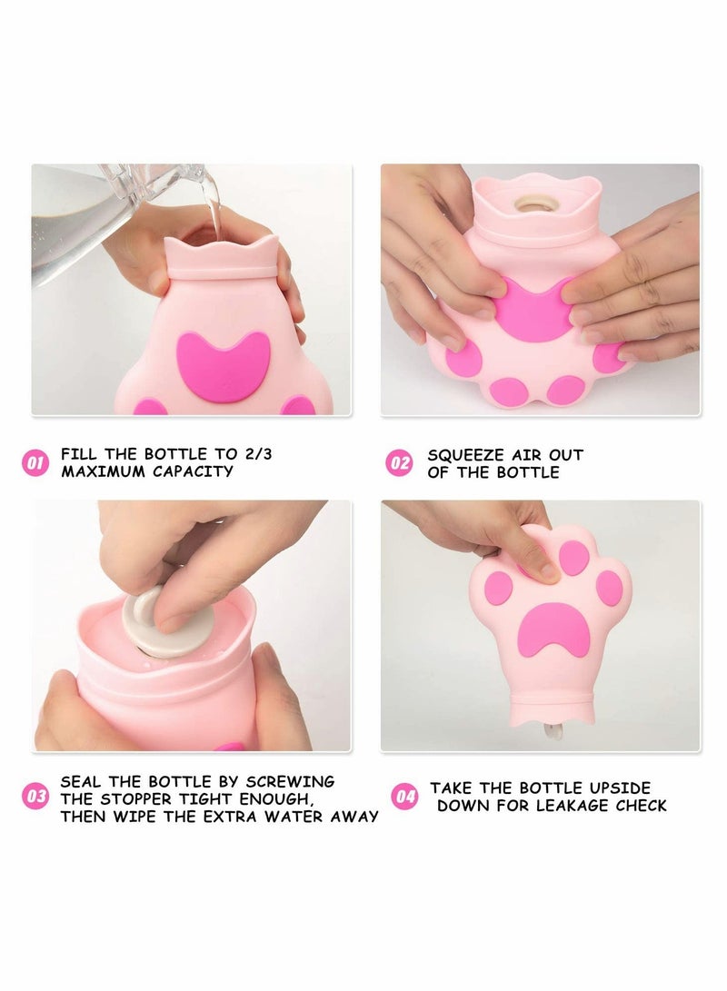 SYOSI Hot Water Bottle with Cover, Cute Cat's Claw Shaped,Rubber - Heat Therapy,Cold Therapy for Cramps, Pain Relief, Arthritis, Menstrual Cramps,Aches and Pains,Gifts for Women Men,350ML (Pink) - Image 2