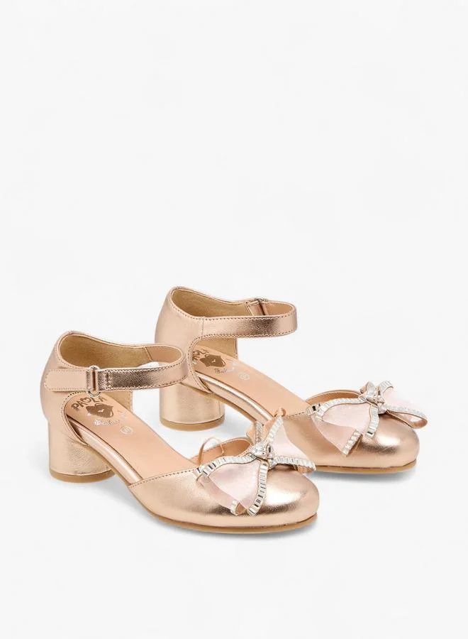 بابلوسكي Girls' Bow Embellished Sandals With Hook And Loop Closure