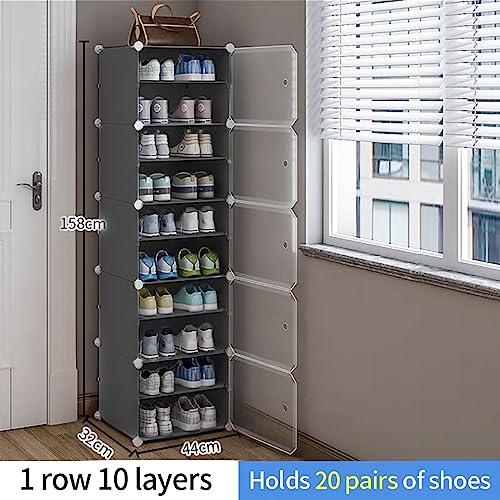 AYSIS 10 Shelf DIY Shoe Rack Box Organizer ^ Multi-Purpose Plastic Shoe Rack for Home, PP Plastic Home Rack with Door for Entryway, Chappal Slipper Shoe Stand【Grey, 10-Shelf-5-Door】 - Image 2
