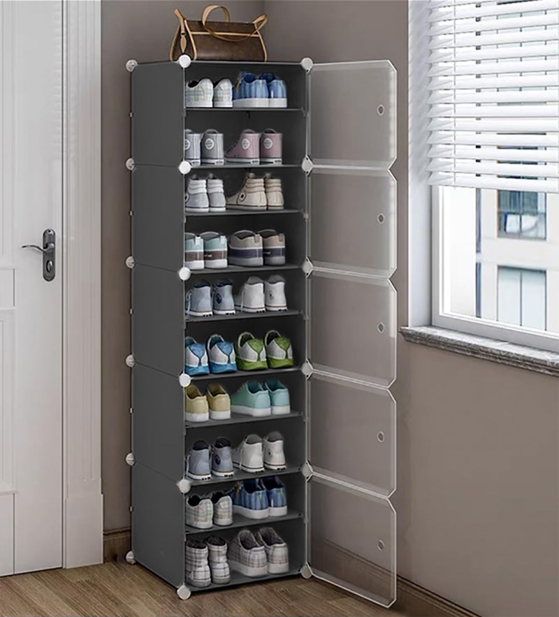 AYSIS 10 Shelf DIY Shoe Rack Box Organizer ^ Multi-Purpose Plastic Shoe Rack for Home, PP Plastic Home Rack with Door for Entryway, Chappal Slipper Shoe Stand【Grey, 10-Shelf-5-Door】 - Image 1