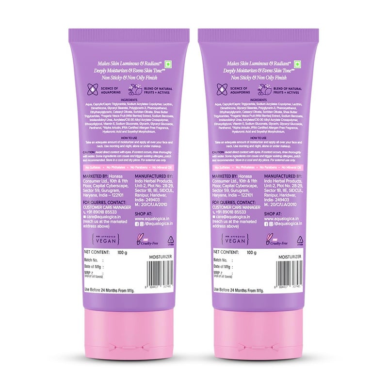 Aqualogica Aqualogica Illuminate OilFree Moisturizer with Wild Berries  Alpha Arbutin for Luminous Glow  Normal Dry  Combination Skin Hydration  Even Skin Tone for Men  Women 100g - Image 2