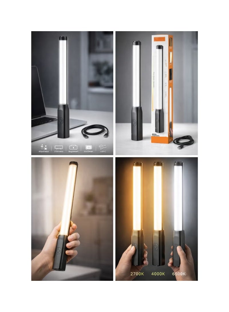 لاكوز مصباح LED قابل لإعادة الشحن، مزود بخاصية تعديل درجة حرارة اللون، بقوة 7 واط، محمول باليد، مزود بمنفذ شحن من النوع C، وبطارية بسعة 2000 مللي أمبير، مثالي للتصوير الفوتوغرافي وتسجيل الفيديو والمكياج. - Image 3