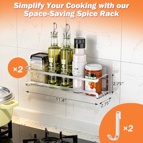 Bunoxea Spice Rack wall mounted 2 Pack, Space-Saving Spice Organizer for Spice Jars and Seasonings,Screw or Adhesive Hanging Spice Rack Organizer for Your Kitchen Cabinet,or Pantry Door,Silver - Image 2