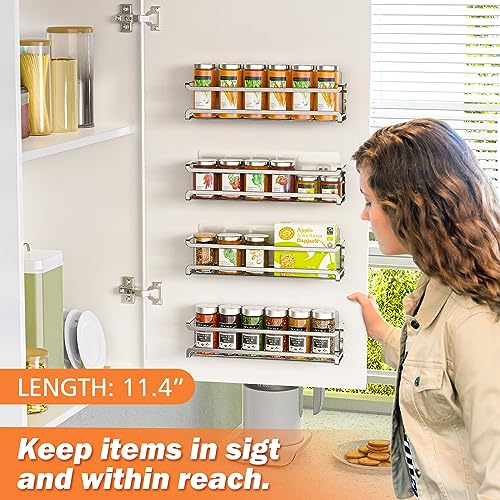 Bunoxea Spice Rack wall mounted 2 Pack, Space-Saving Spice Organizer for Spice Jars and Seasonings,Screw or Adhesive Hanging Spice Rack Organizer for Your Kitchen Cabinet,or Pantry Door,Silver - Image 3