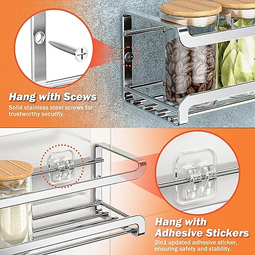 Bunoxea Spice Rack wall mounted 2 Pack, Space-Saving Spice Organizer for Spice Jars and Seasonings,Screw or Adhesive Hanging Spice Rack Organizer for Your Kitchen Cabinet,or Pantry Door,Silver - Image 4
