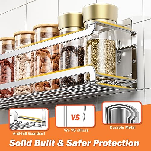 Bunoxea Spice Rack wall mounted 2 Pack, Space-Saving Spice Organizer for Spice Jars and Seasonings,Screw or Adhesive Hanging Spice Rack Organizer for Your Kitchen Cabinet,or Pantry Door,Silver - Image 5