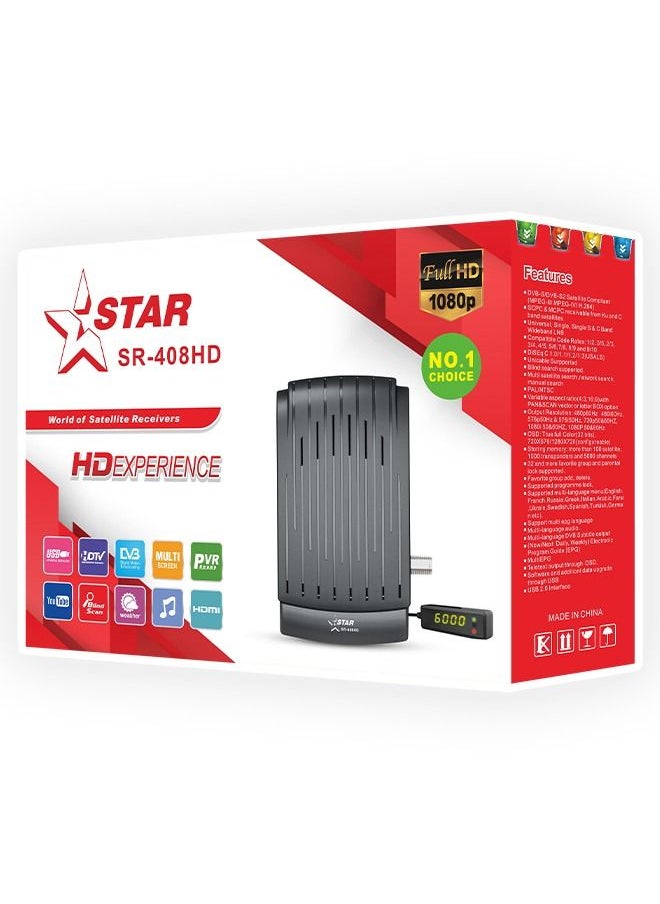 StarSat - StarSat SR-408HD Extreme Full HD, 2xUSB, HDMI, 6000 Channels, EPG, MPEG4, Blind Scan, YouTube, PVR, DVBS2, WiFi Supported (WiFi device not include) - Image 1