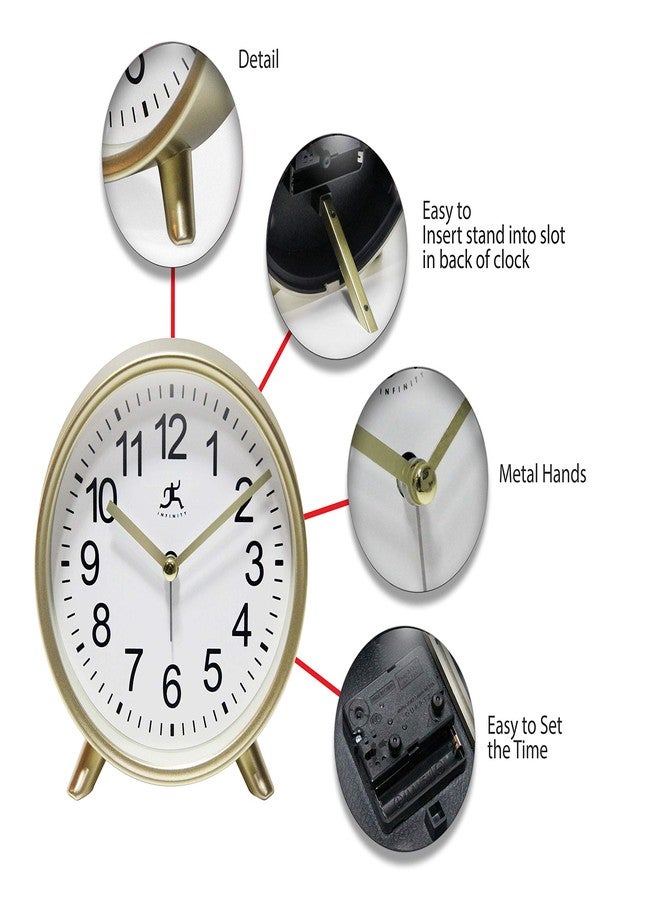 Infinity Instruments Tabletop Alarm Clock Decorative Cute 5.75 inch Face Modern Round Analog Easy-to-Read Matte Gold Small - Image 5