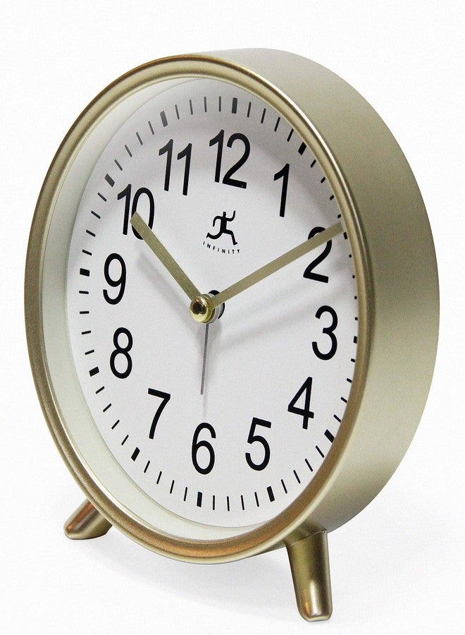 Infinity Instruments Tabletop Alarm Clock Decorative Cute 5.75 inch Face Modern Round Analog Easy-to-Read Matte Gold Small - Image 2
