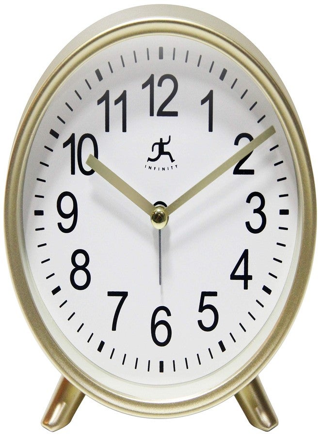 Infinity Instruments Tabletop Alarm Clock Decorative Cute 5.75 inch Face Modern Round Analog Easy-to-Read Matte Gold Small - Image 1