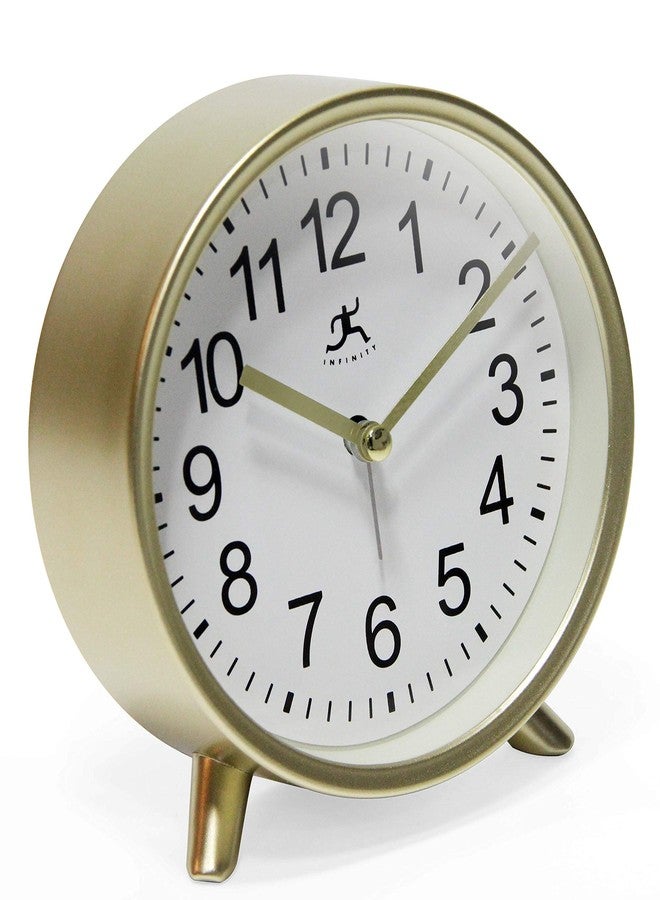 Infinity Instruments Tabletop Alarm Clock Decorative Cute 5.75 inch Face Modern Round Analog Easy-to-Read Matte Gold Small - Image 3