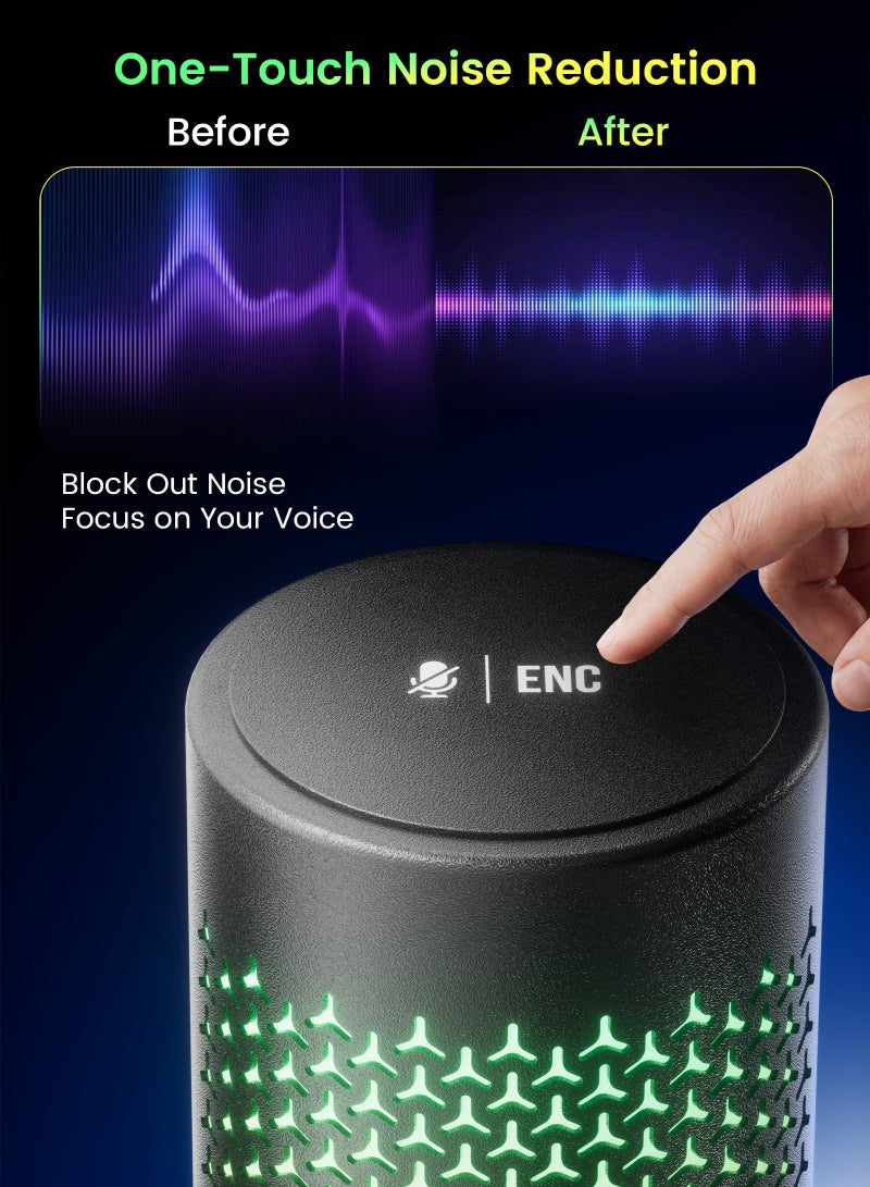 مسافر الكثبان ميكروفون CM1 PRO مكتبي للألعاب والبث والبودكاست، ميكروفون كوندنسر لاسلكي 2.4G USB-C، بنمط التقاط قلبي، كتم بلمسة واحدة، تقليل ضوضاء ENC، إضاءة RGB، فلتر Pop Filter ومراقبة سماعة الرأس - Image 5