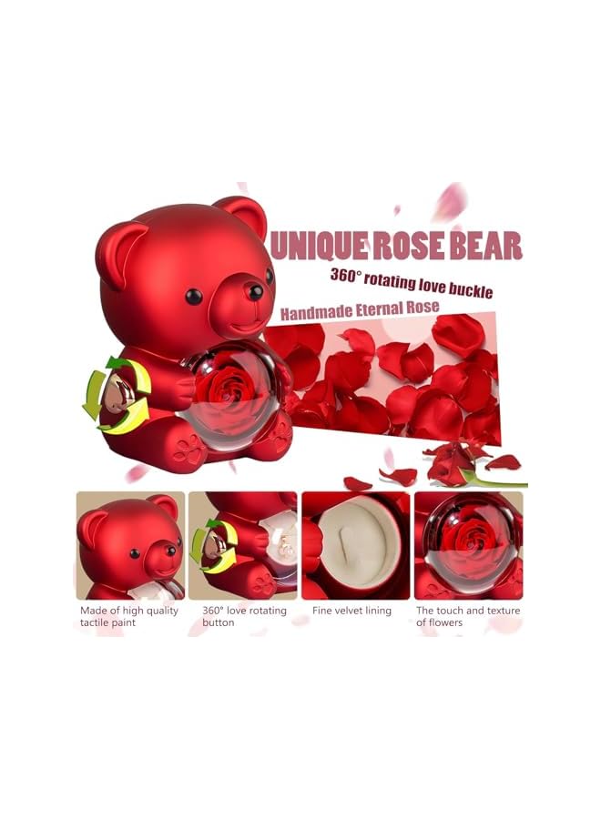 The Bros دب تيدي لطيف مع وردة محفوظة، صندوق هدايا دب وردة أبدية، زهرة أبدية مع صناديق مجوهرات قلادة دب، هدية رومانسية لها في عيد الحب، عيد الأم، حفلات الزفاف - Image 4