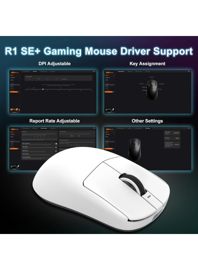 في اكس اي R1 SE+ Wireless Gaming Mouse, 18000 DPI, High-Precision PAW3395SE Sensor,55g Lightweight,Three Connection Modes Mouse, Programmable Ergonomic Mouse Suitable for Laptops/PC/Mac - Image 4