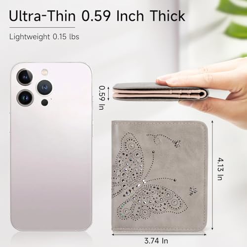 KITEVIUN Small RFID Wallet Women Ultra Thin Slim Womens Wallet Mini Compact Bifold Pocket Ladies Wallets for Women GRAY - Image 2
