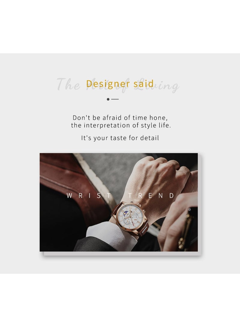 لييج ساعة رجالية أنيقة ورائعة، مقاومة للماء، ساعة كوارتز بتقويم، حزام جلدي كاجوال، مينا فضية سوداء - Image 5