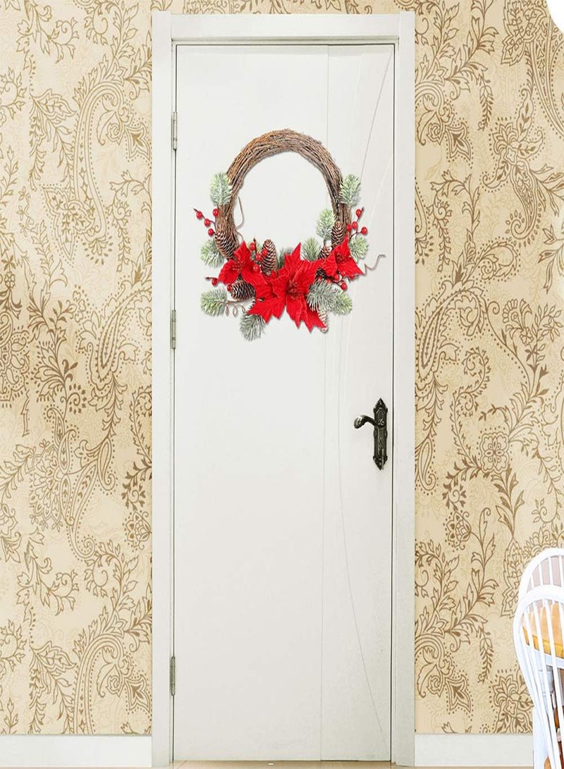 جي جوت إكليل زهور اصطناعية لعيد الميلاد من إكليل توت الصنوبر للزينة المعلقة لعيد الميلاد وزينة الحائط والباب المنزلي وزهرة عيد الميلاد - Image 2