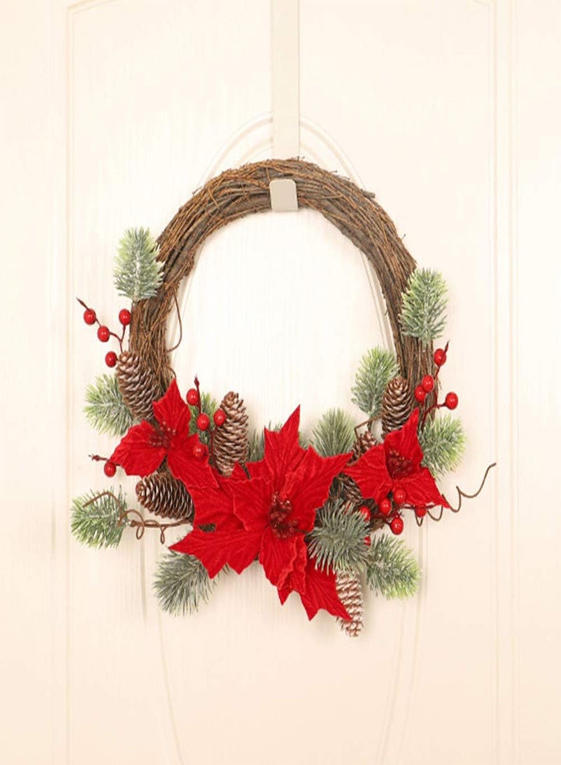 جي جوت إكليل زهور اصطناعية لعيد الميلاد من إكليل توت الصنوبر للزينة المعلقة لعيد الميلاد وزينة الحائط والباب المنزلي وزهرة عيد الميلاد - Image 4