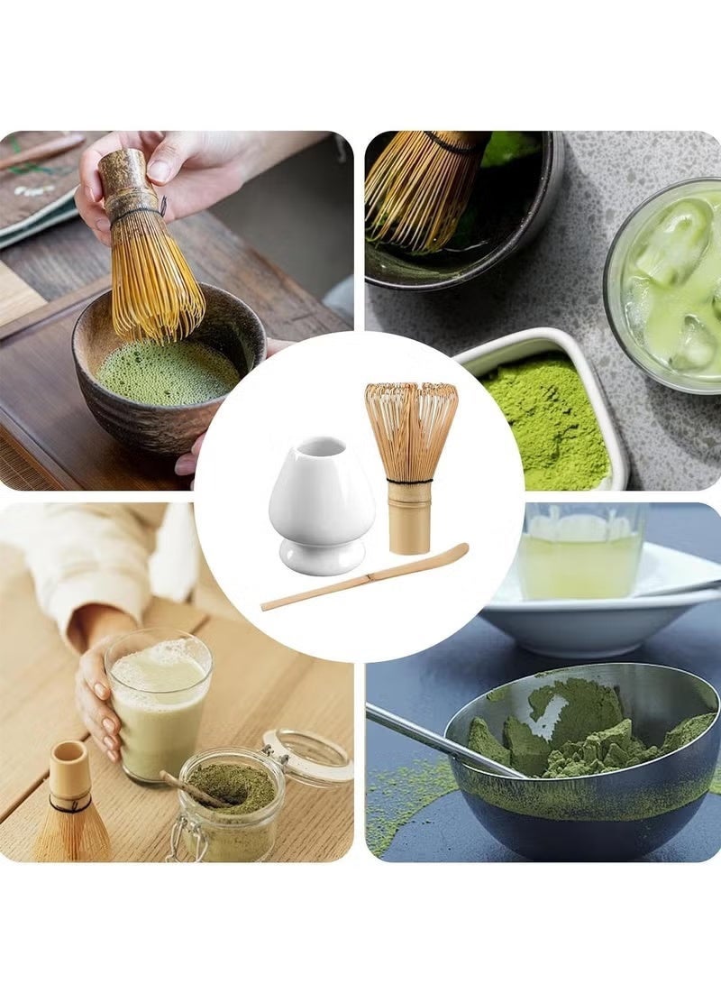 Satinior Traditional Matcha Tool, Bamboo Matcha Set with Tea Whisk, Hooked Scoop and Ceramic Whisk Holder, Perfect Matcha Kit for Matcha Tea Ceremony (White) - Image 4