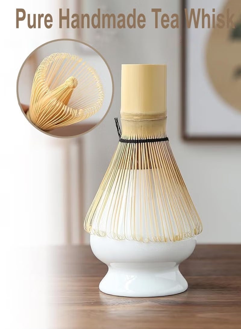 Satinior Traditional Matcha Tool, Bamboo Matcha Set with Tea Whisk, Hooked Scoop and Ceramic Whisk Holder, Perfect Matcha Kit for Matcha Tea Ceremony (White) - Image 2