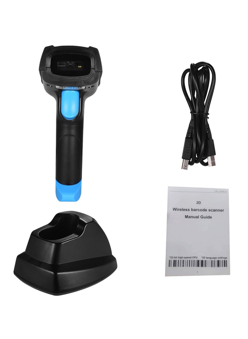 محمول باليد 1D 2D QR ماسح الباركود اللاسلكي قارئ الباركود مع قاعدة شحن USB وقاعدة شحن بطول 100 متر لمسافة نقل طويلة للسوبر ماركت ومتاجر التجزئة والمستودعات وشاشة الكمبيوتر للدفع عبر الهاتف المحمول - Image 2
